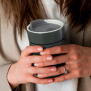 Chalice Ceramic Coffee Cup+in use